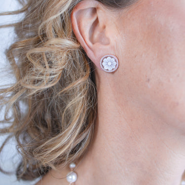 Small Round Cameo Flower Earrings