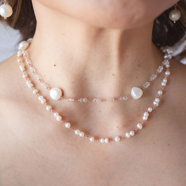 White Pearl and Crystal Necklace - 40cm