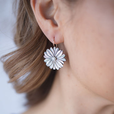 Grey Mother-of-Pearl Flower Earrings
