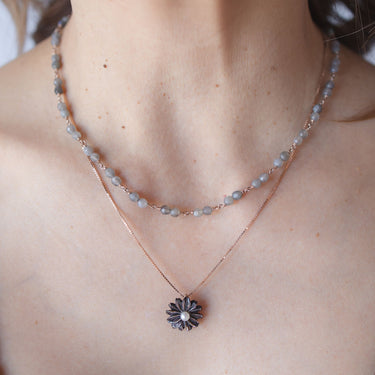 Grey Mother-of-Pearl Flower Pendant - Small