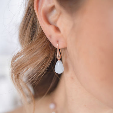 White Agate Teardrop Hook Earrings