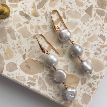 Baroque Silver Triple Pearl Earrings 