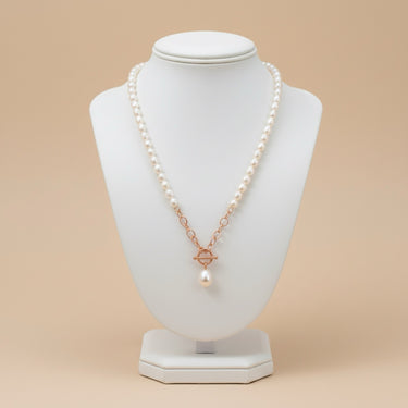 Cultured Baroque White Pearl Rose Gold Toggle Necklace