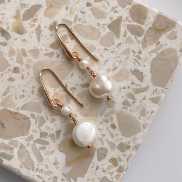 White Pearl Double Drop Earrings