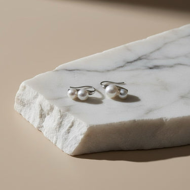 White Double Pearl Silver Earrings - $284 RRP