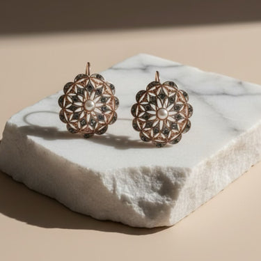 Pearl & Crystal Filigree Earrings - $540 RRP