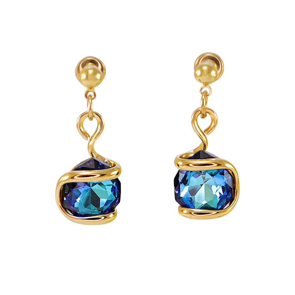 Blue Crystal Stud Drop Earrings