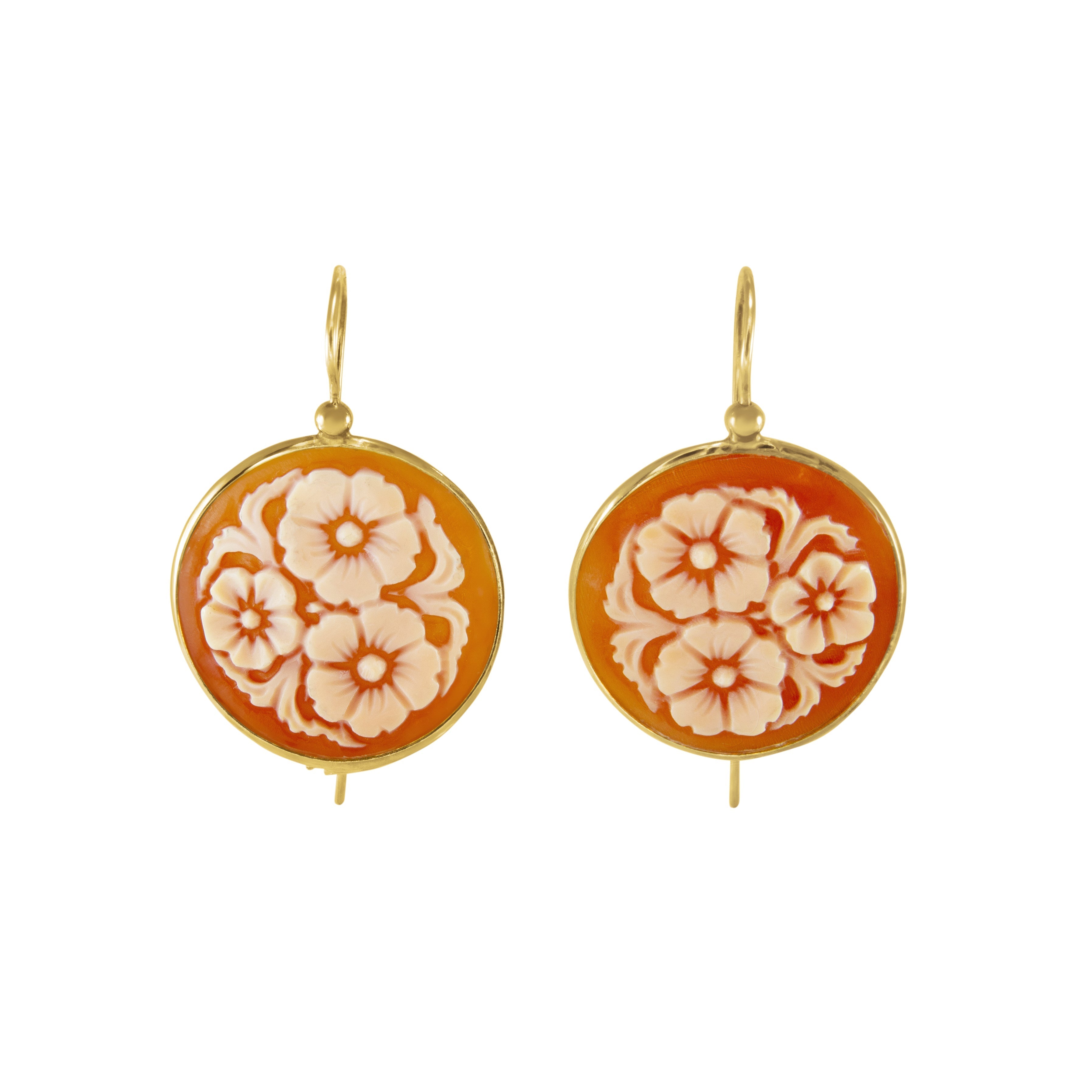 Round Cameo Flower Earrings - Rose Gold