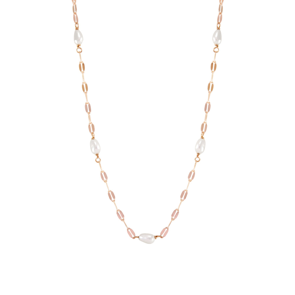Pearl Chain Link Necklace - Rose Gold