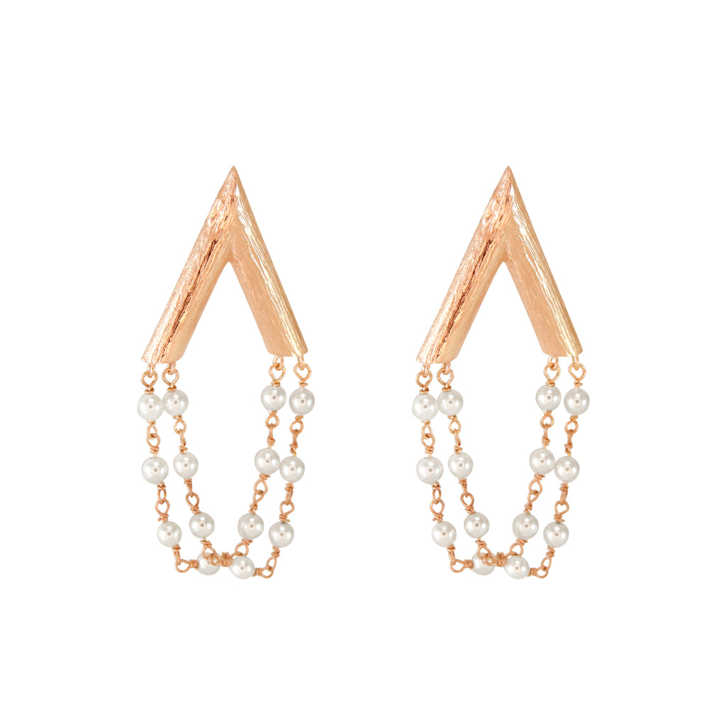 Triangle with Pearl Chain Earrings