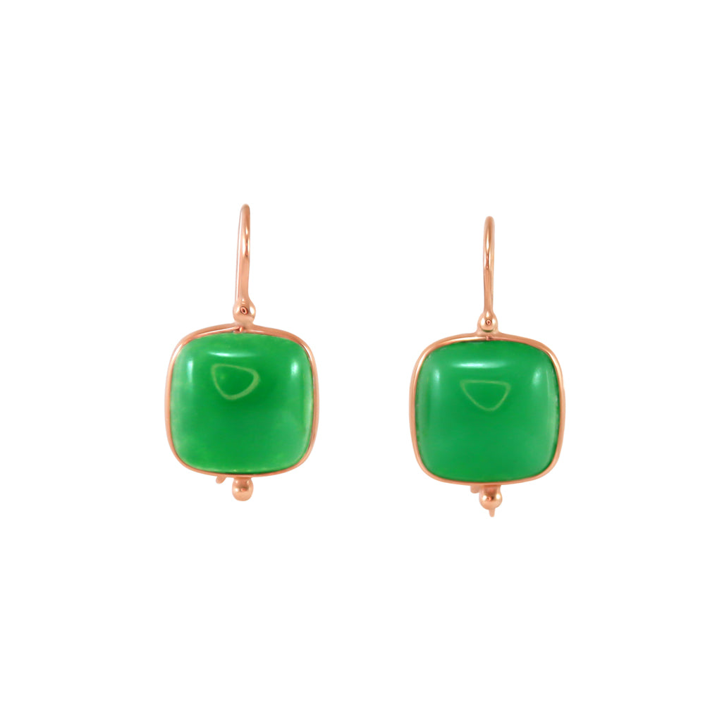 Green Opaque Quartz Square Earrings