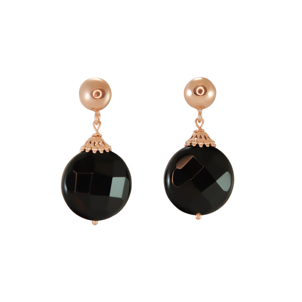 Black Agate Circle Earrings