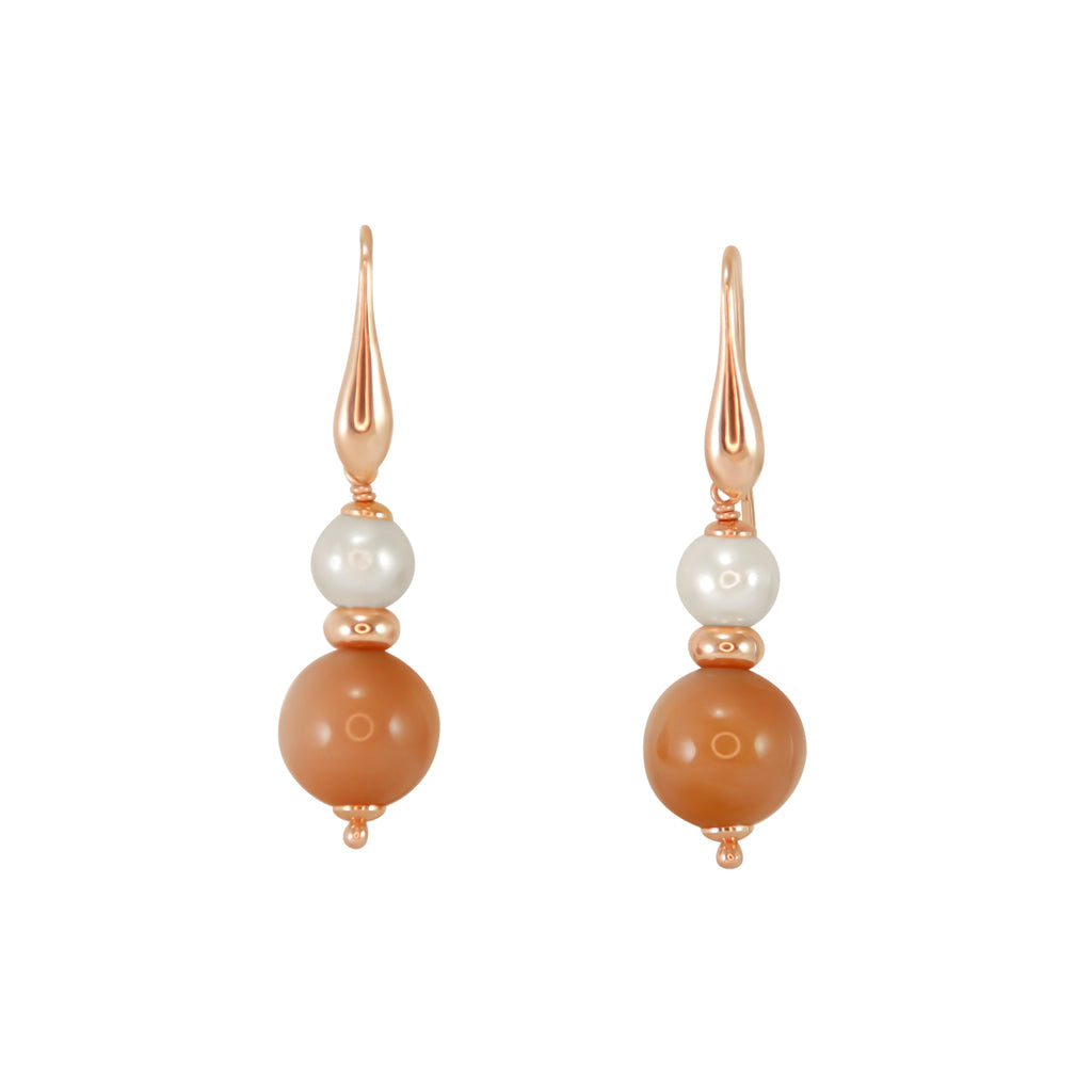 Orange Moonstone & Pearl Drop Hook Earrings