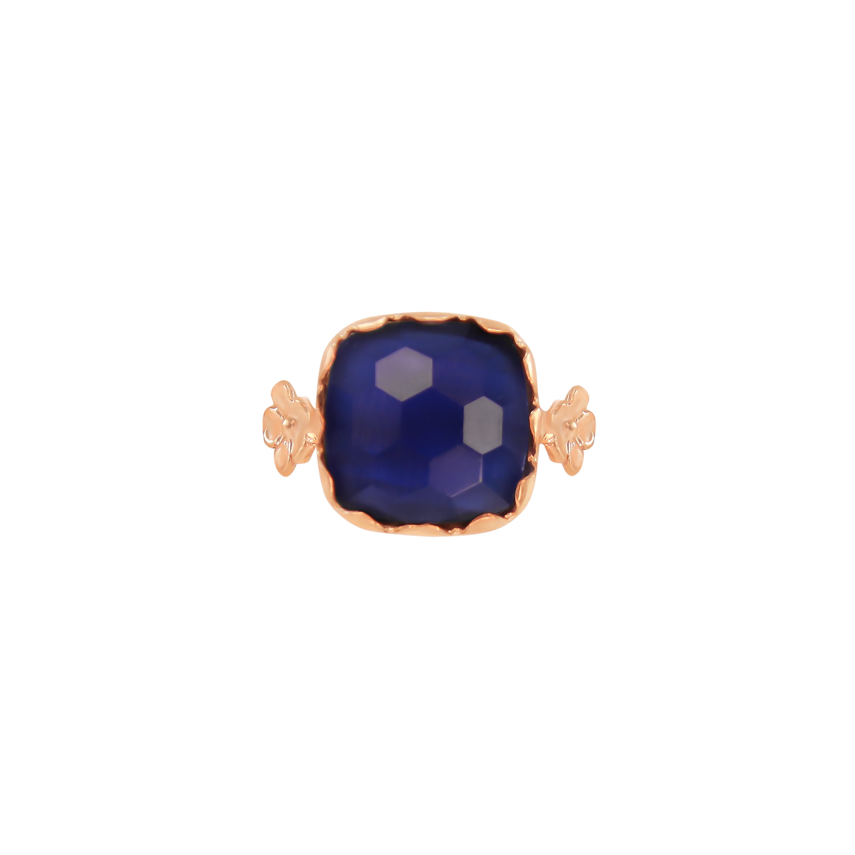 Blue Square Flower Gemstone Ring