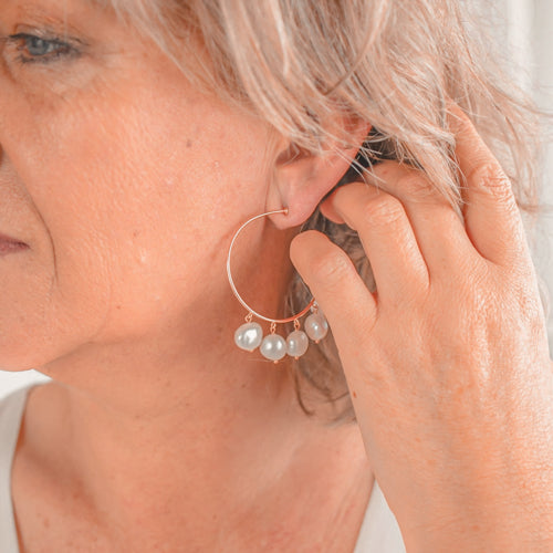 Pearl Drop Hoop Earrings