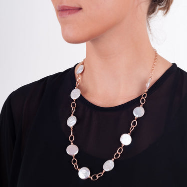 White Coin Pearl, Double Link Necklace - 58cm