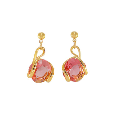 Rose Pink Crystal Drop Stud Earrings