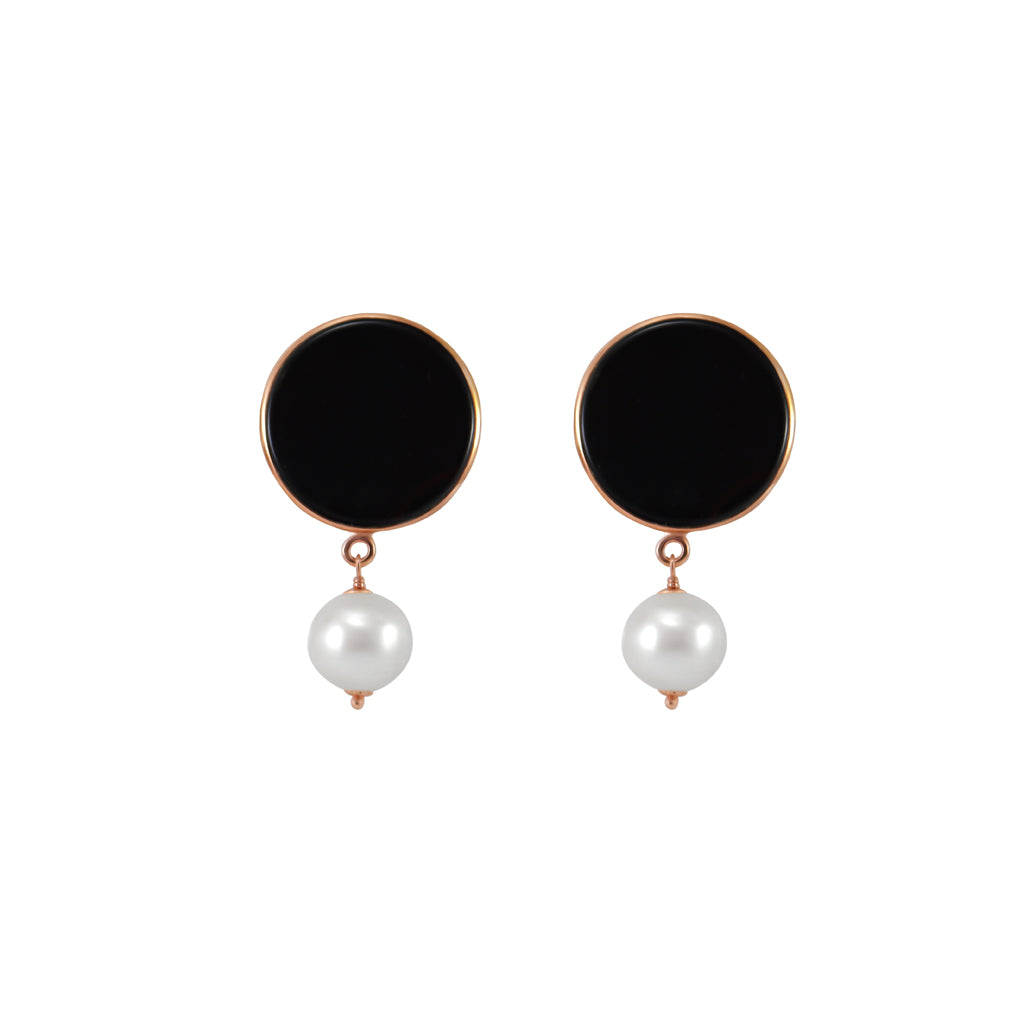 Black Agate with Pearl Drop Earrings