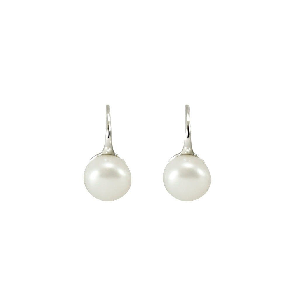 White Pearl Silver Hook Earrings