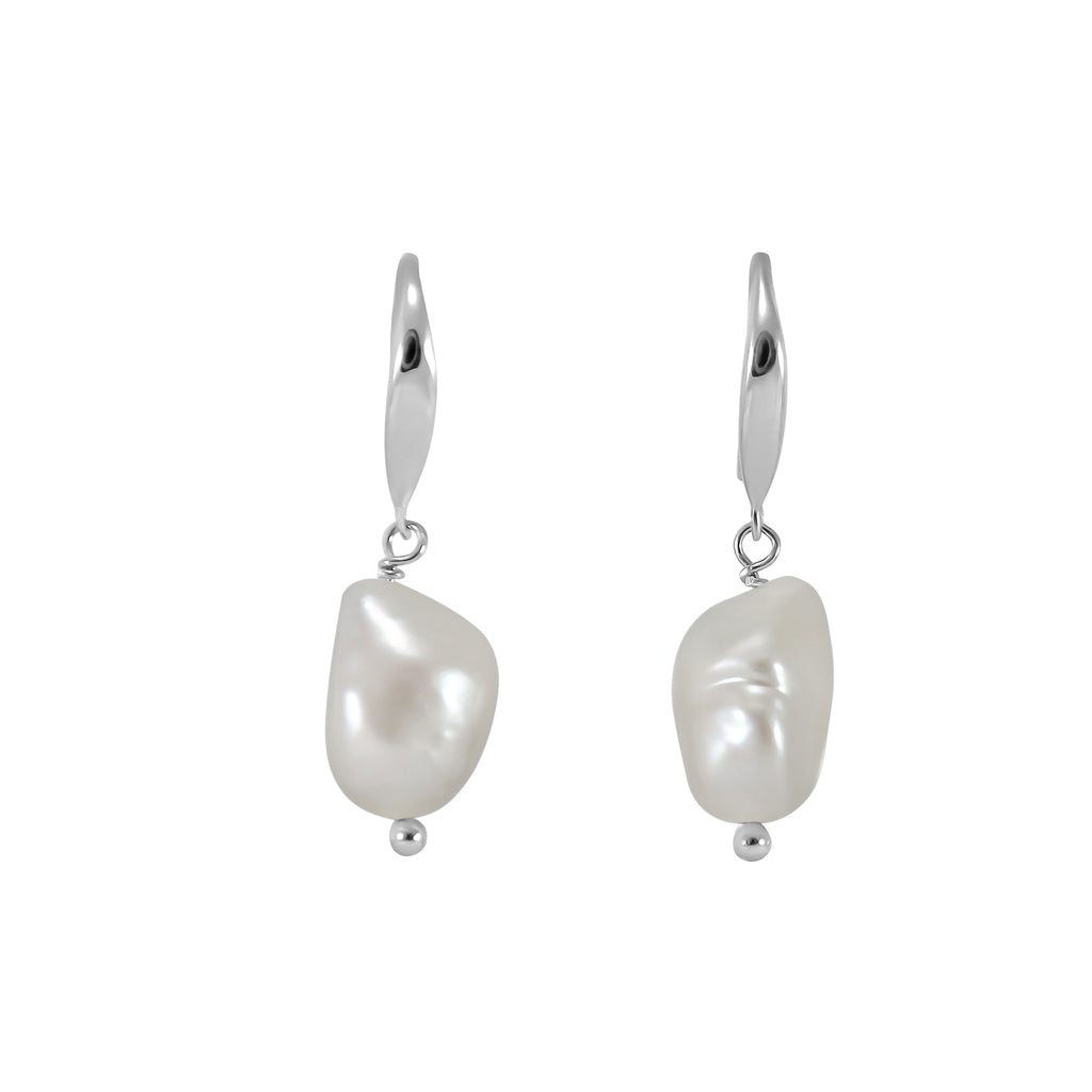 White Baroque Pearl Earrings - Silver