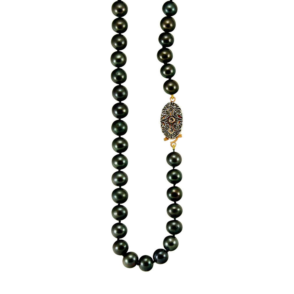 8-9mm Round Peacock Pearl Necklace 18.5”
