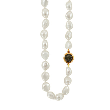 White Baroque Cultured Freshwater Pearl Necklace with Round Crystal Clasp - 61cm