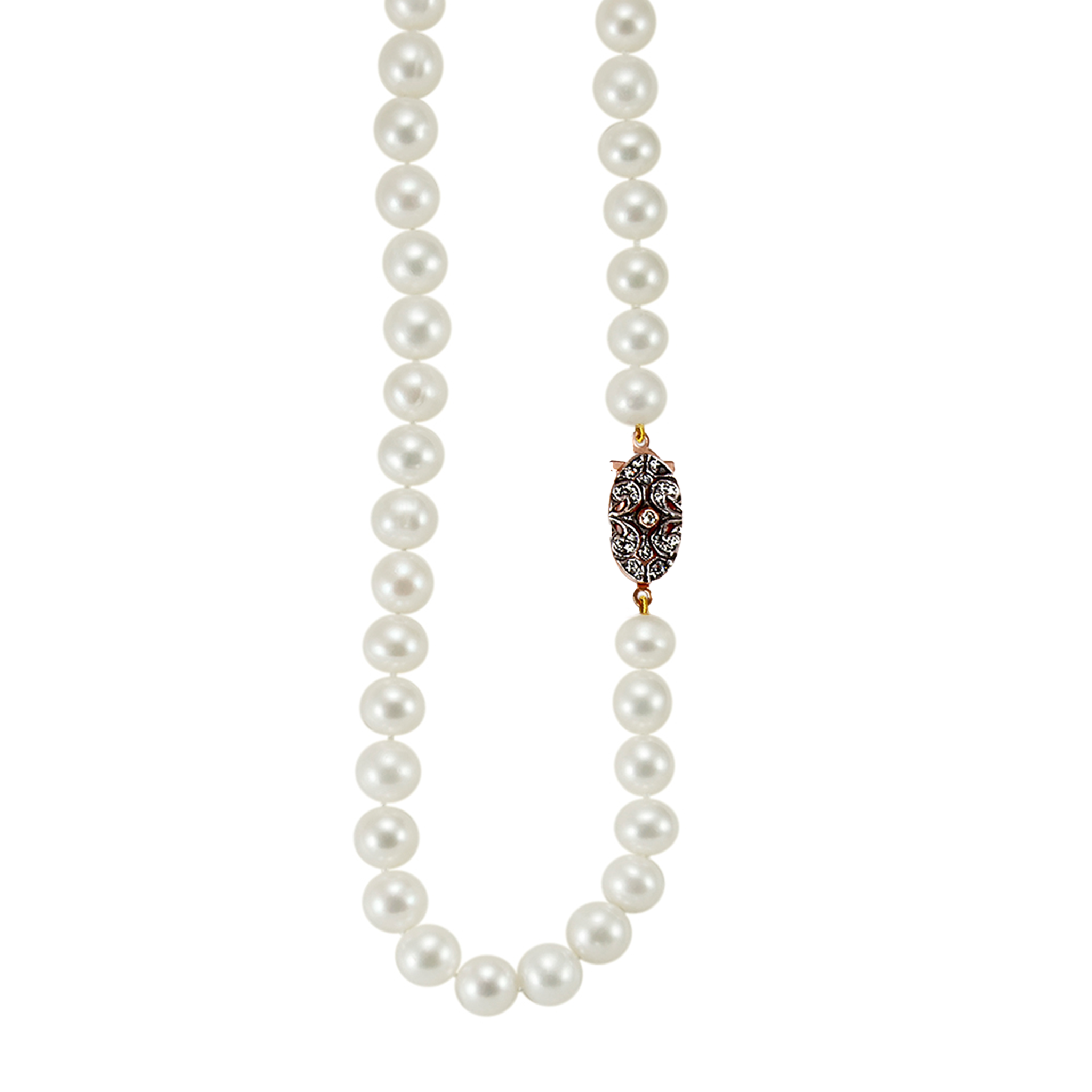 White Pearl Necklace with Fume Crystal Oval Clasp - 48cm