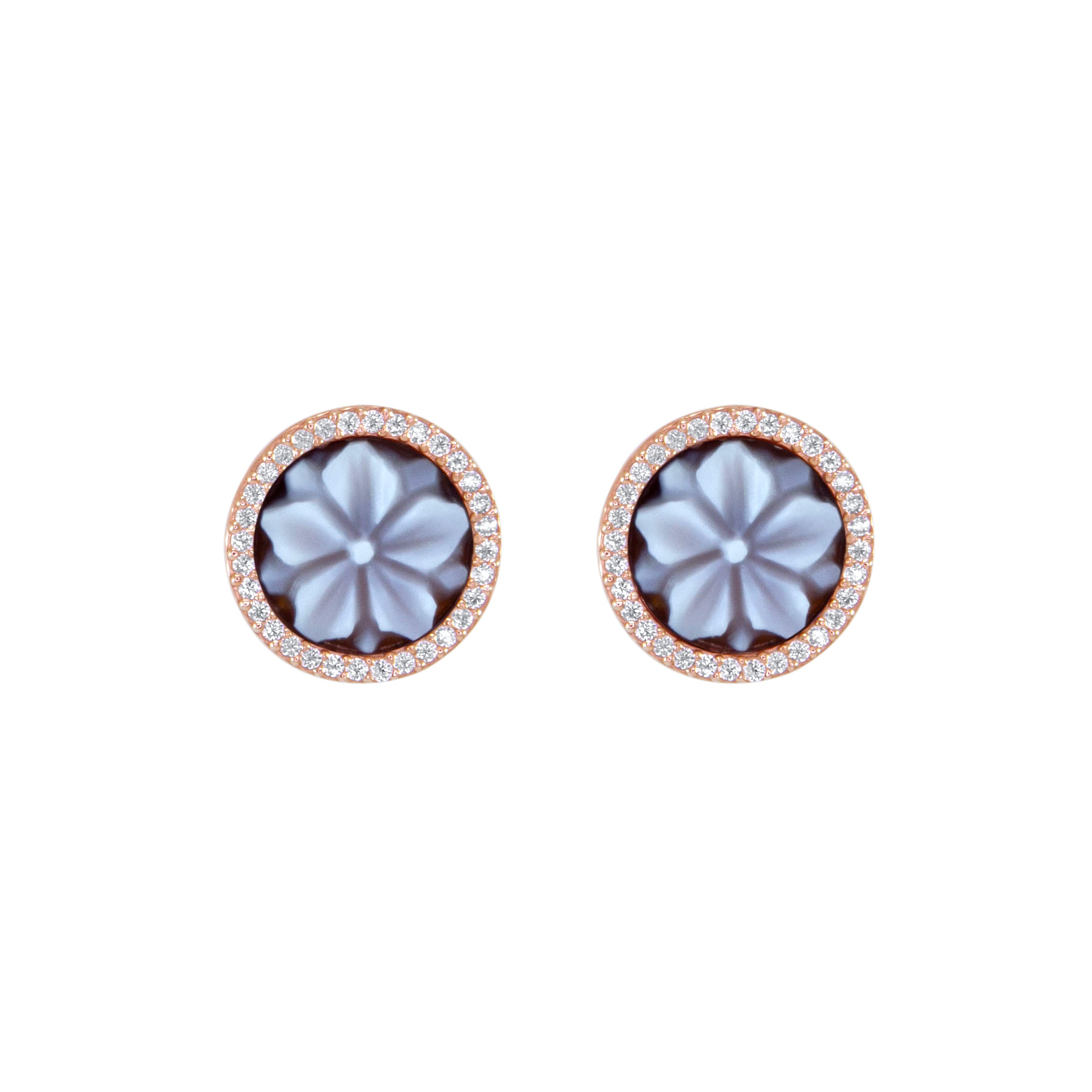 Small Round Cameo Flower Earrings