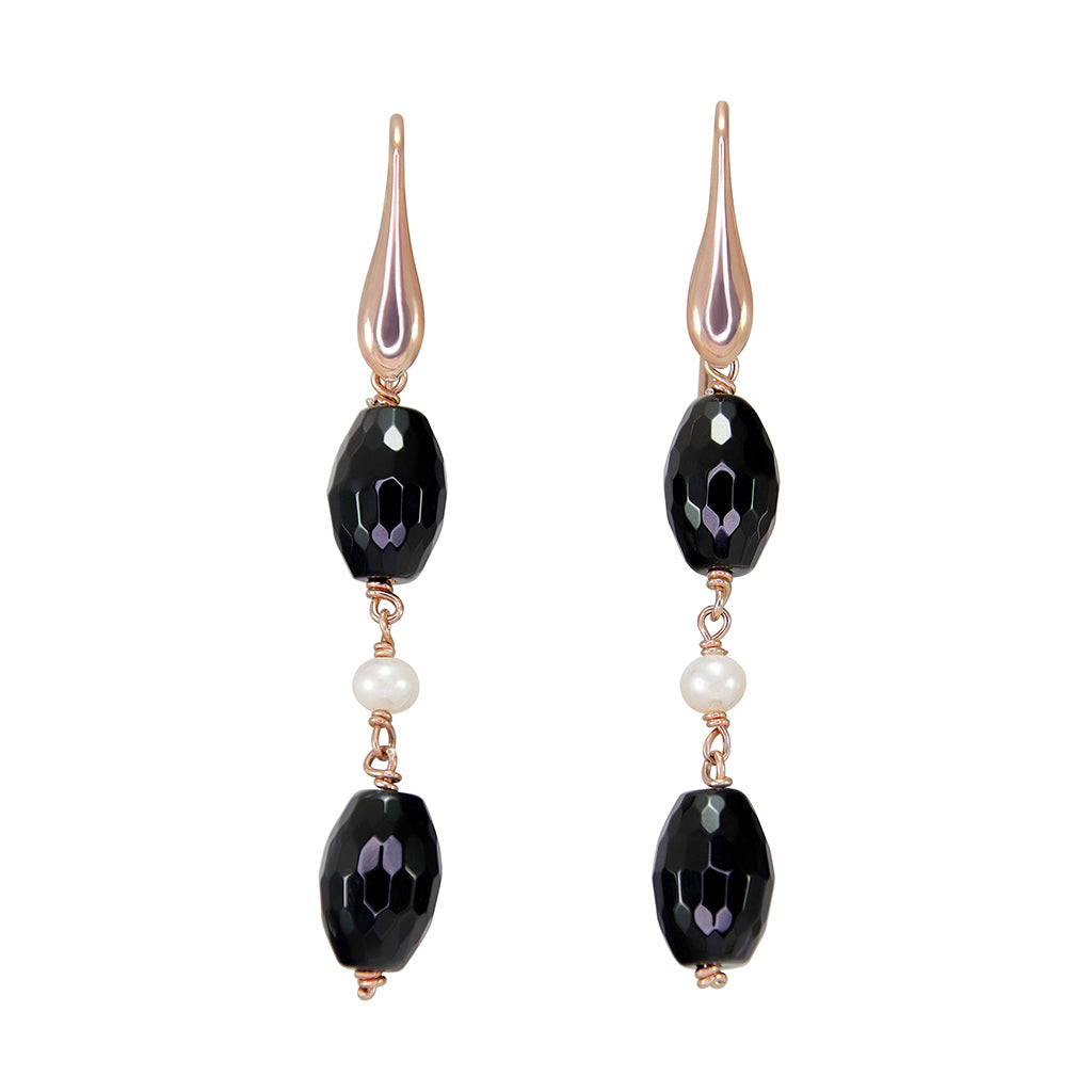 Black Agate & Pearl Earrings