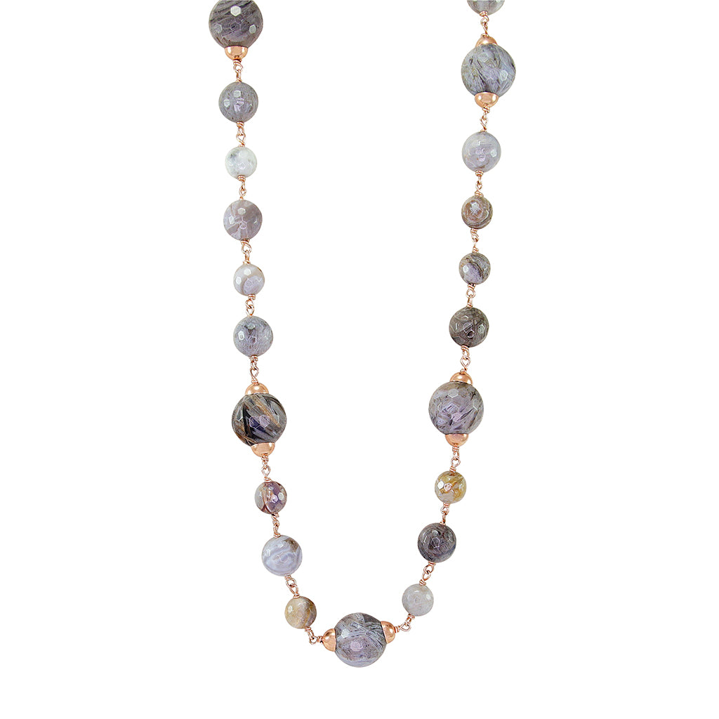 Cloudy Quartz & Rose Gold Necklace - 90cm