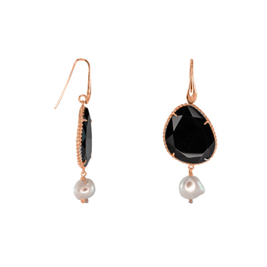 Black Agate & Pearl Drop Hook Earrings