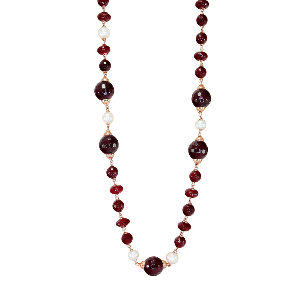 Ruby Agate & Pearl Necklace - 80cm