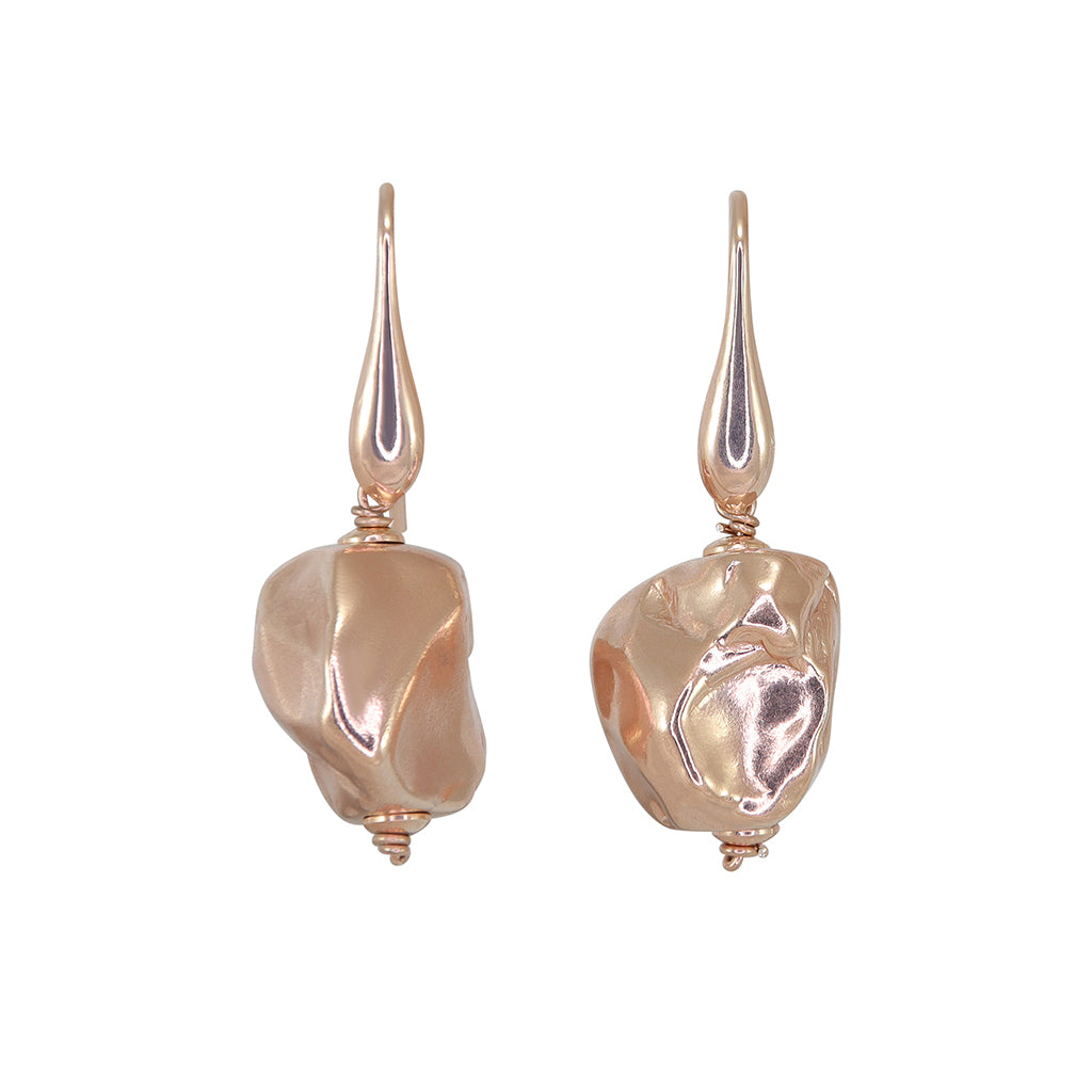 Rose Gold Hammered Nugget Drop Earrings