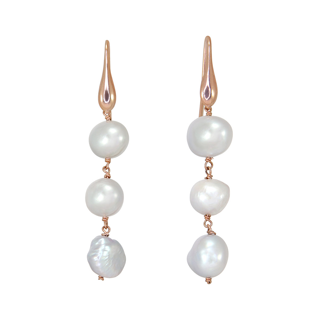 Baroque Silver Triple Pearl Earrings
