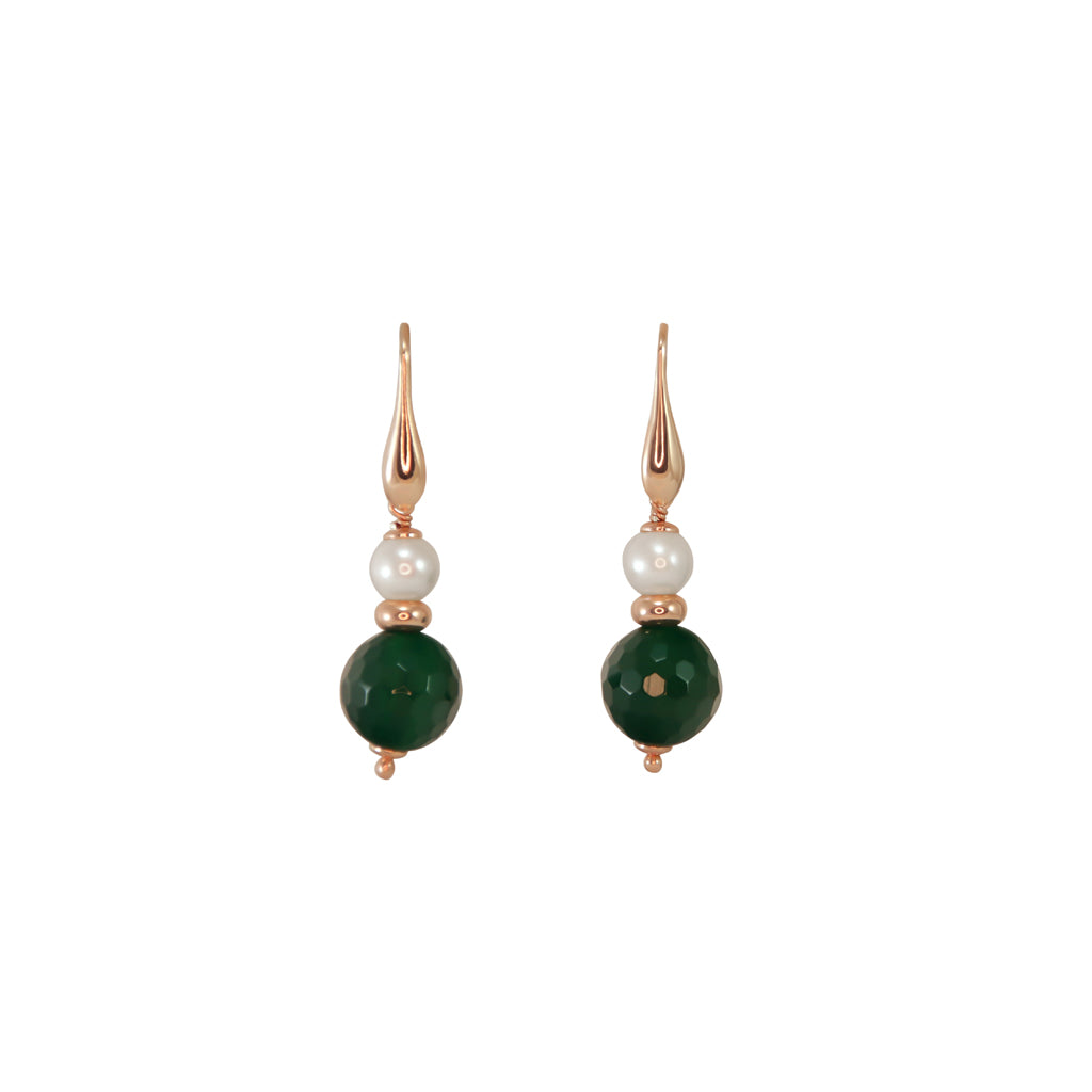 Emerald Green Agate & Pearl Drop Hook Earrings
