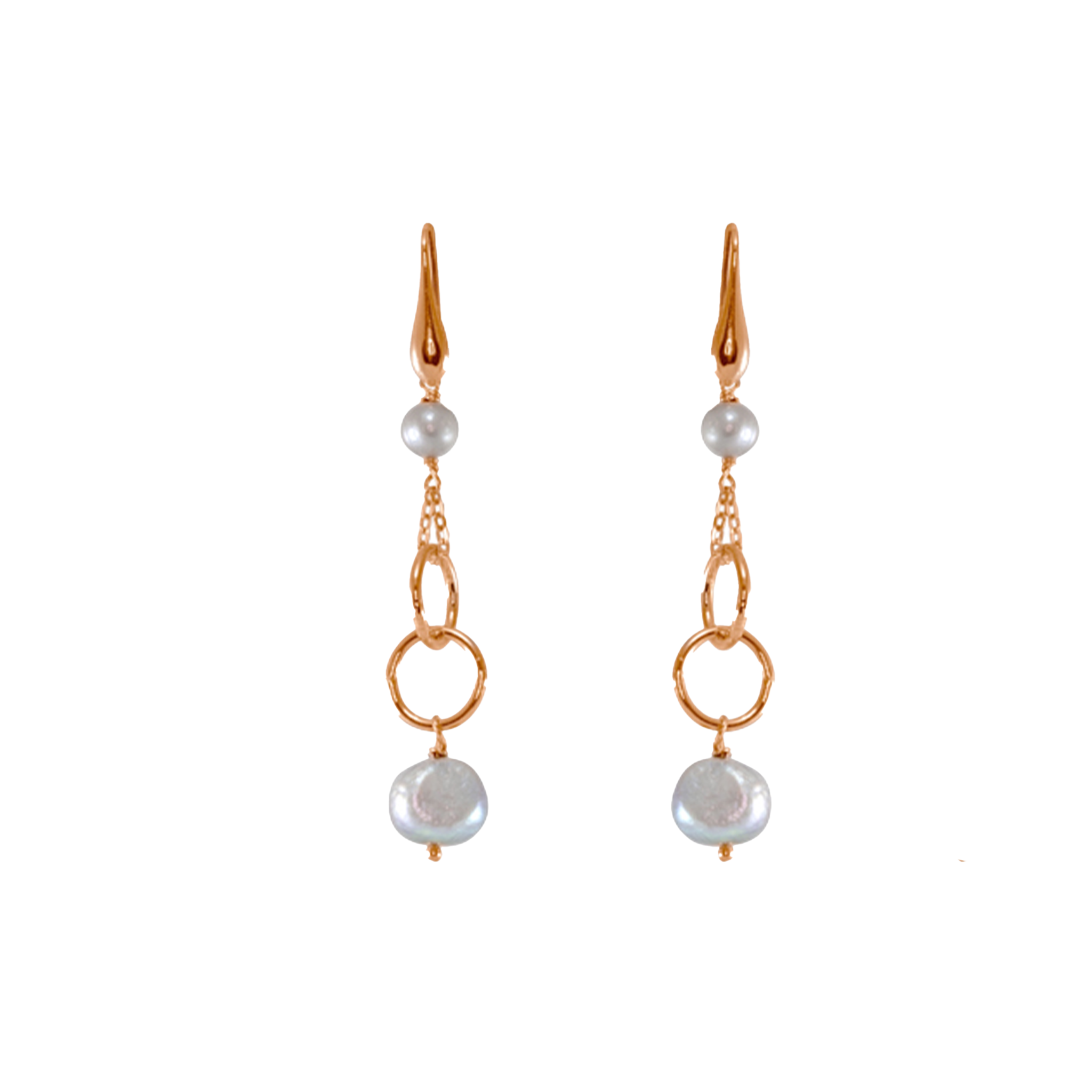 Silver Pearl with Rose Gold Link Earrings