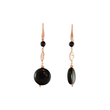 Black Agate & Rose Gold Drop Earrings