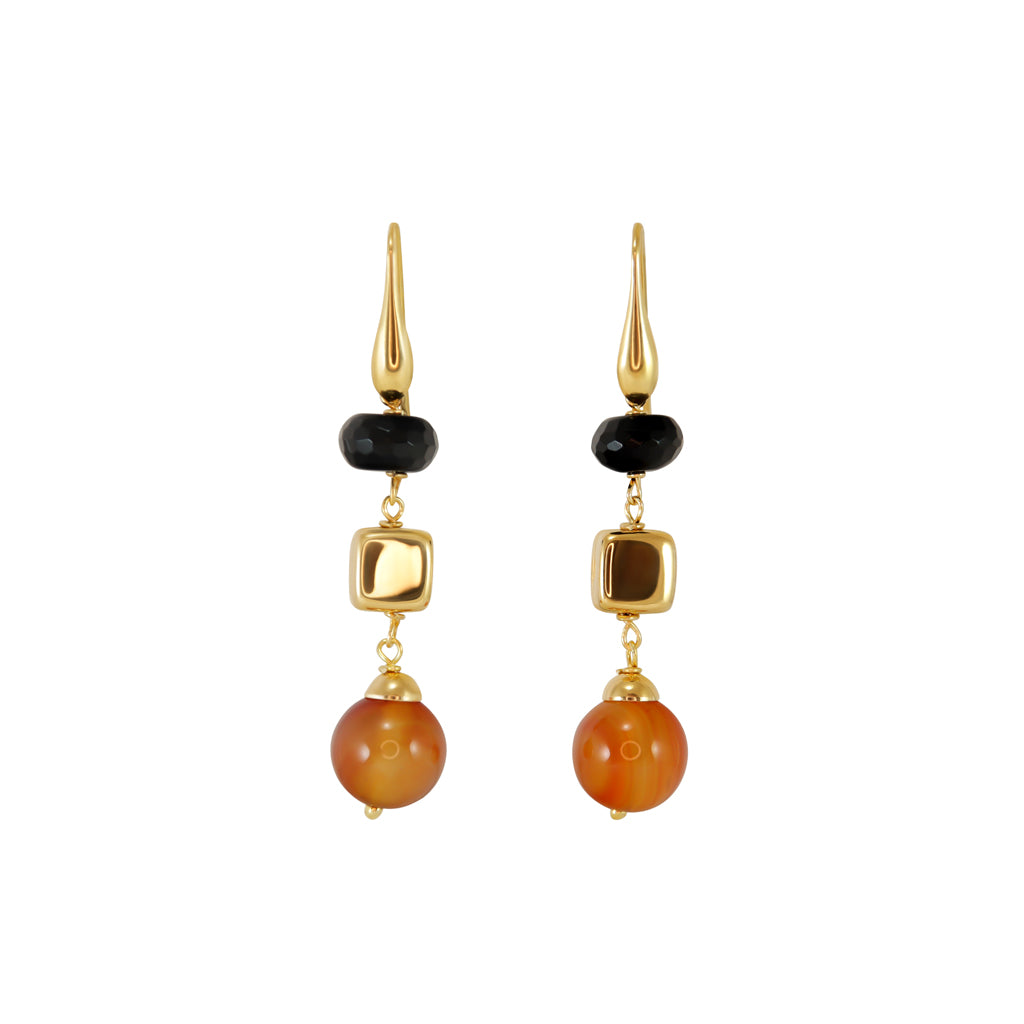 Carnelian, Black Agate & Rose Gold Earrings