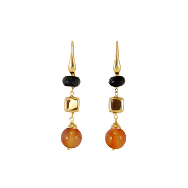 Carnelian, Black Agate & Gold Earrings