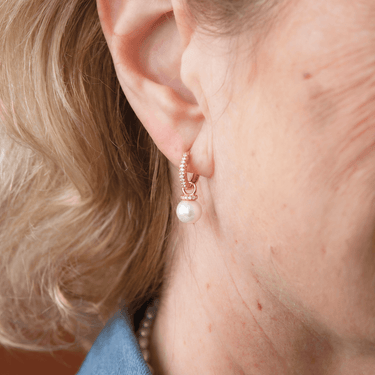 White Pearl  and Rose Gold Drop Hoop Earrings