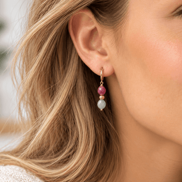 Tourmalinated Jade Drop Hoop Earrings