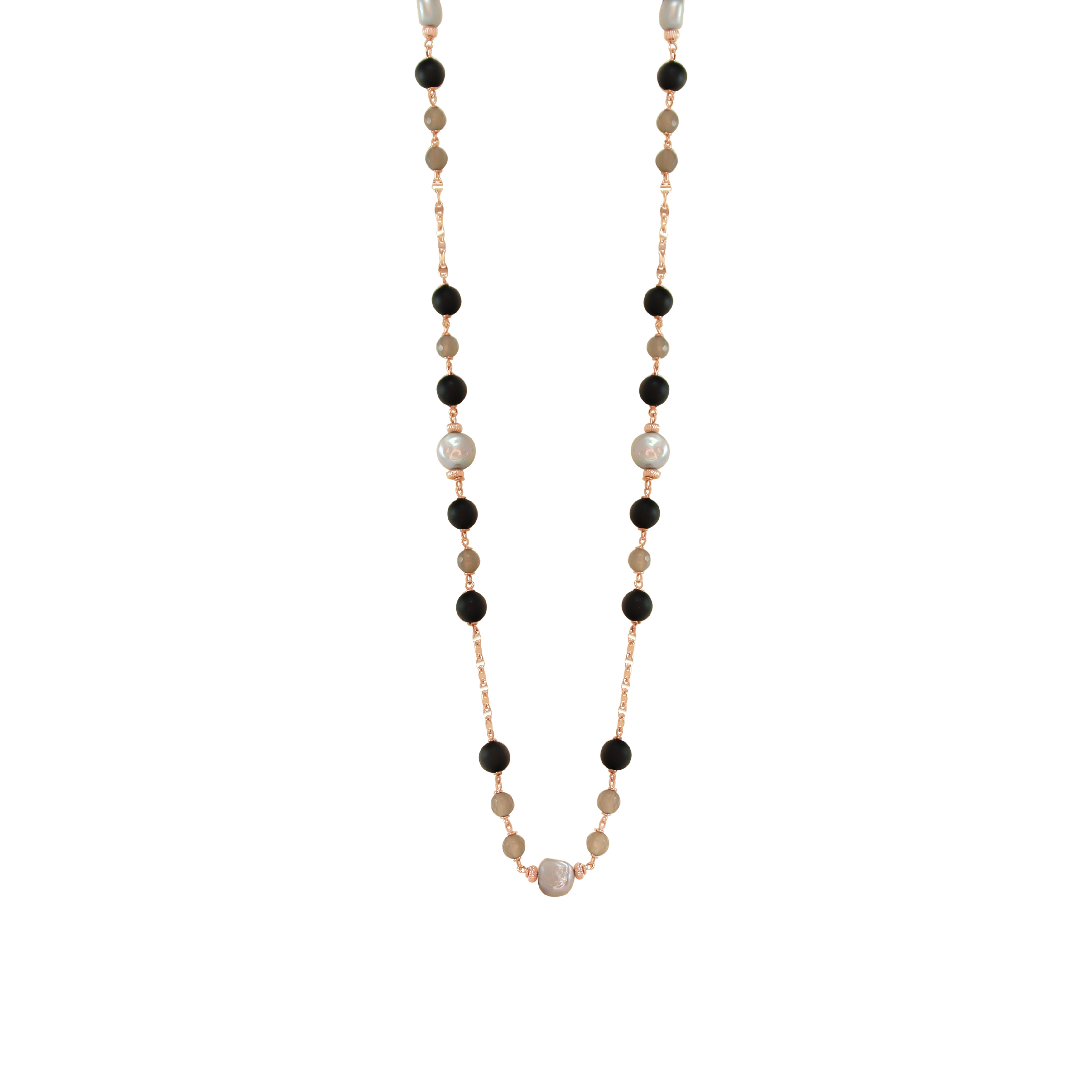 Grey Pearl & Uruguay Agate Necklace - 96cm