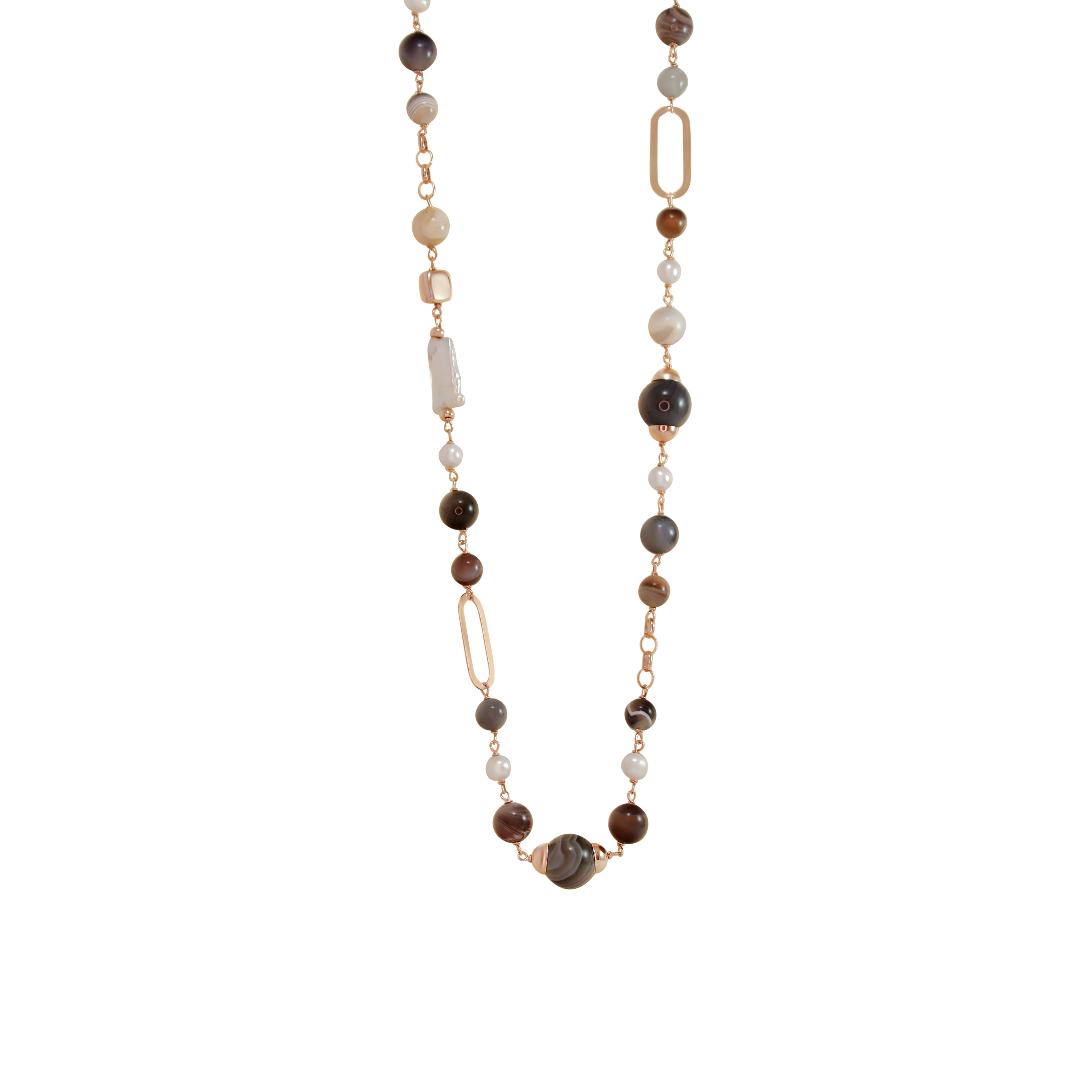 Pearl & Botswana Agate Necklace - 90cm