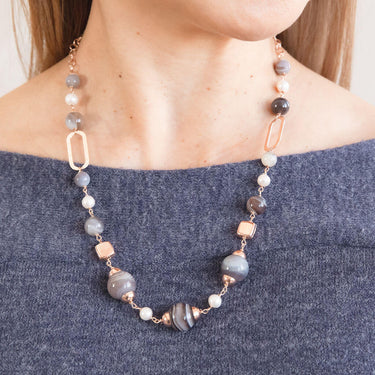 Pearl & Botswana Agate Necklace - 52cm