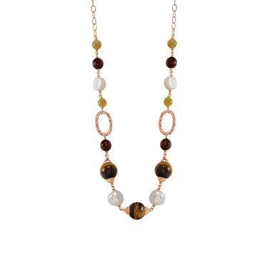 Pearl, Ruby Agate & Tigers Eye Necklace