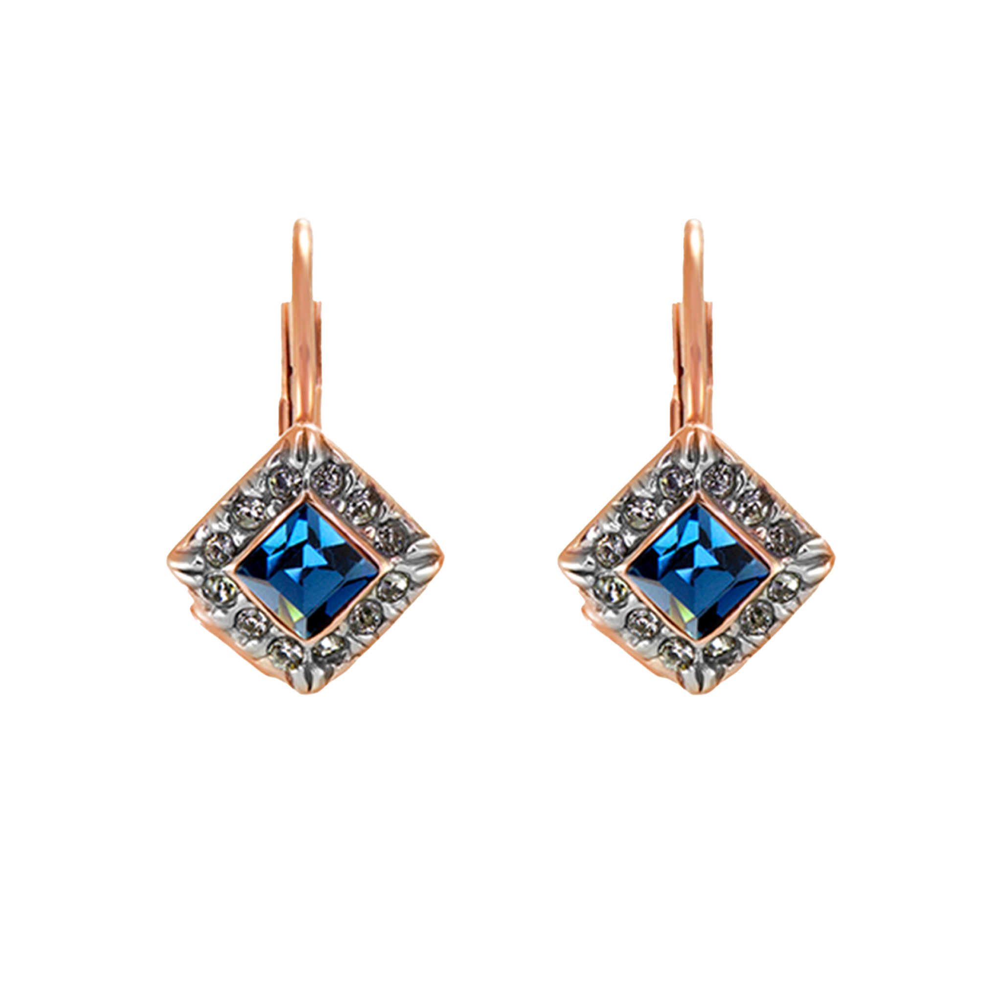 Blue & Crystal Square Drop Earrings