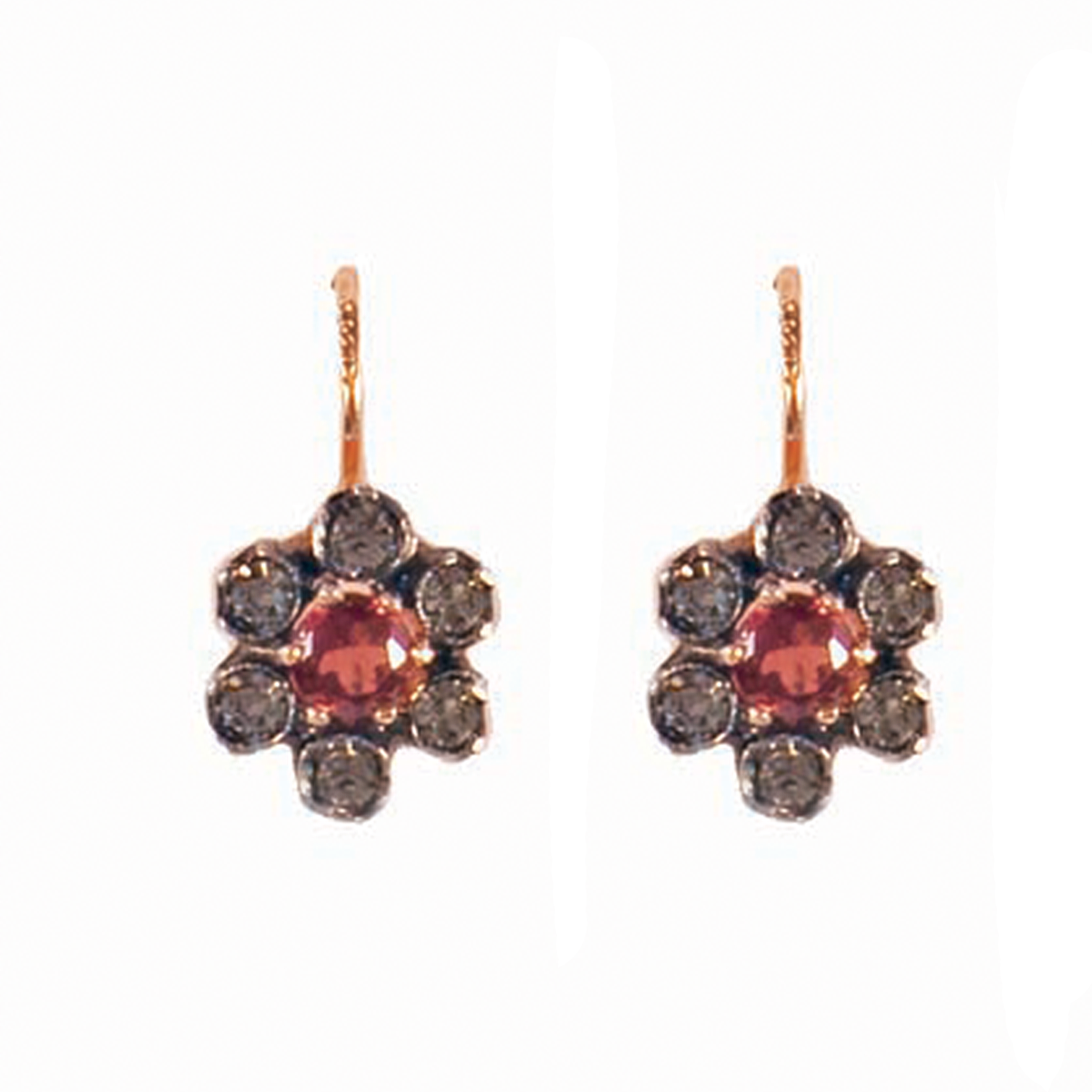 Small Garnet & Crystal Daisy Earrings