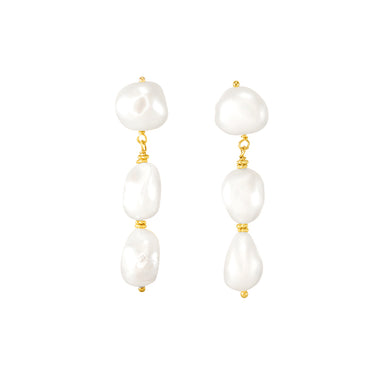 Triple Pearl Drop Earrings - Yellow Gold