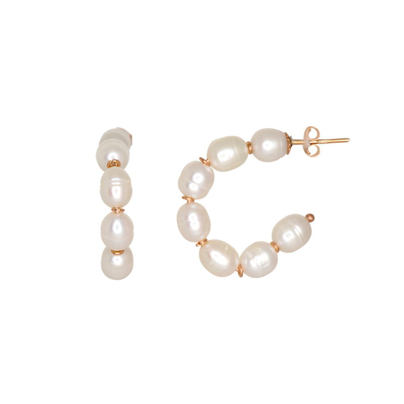 Large Pearl Hoop Earrings - Rose Gold