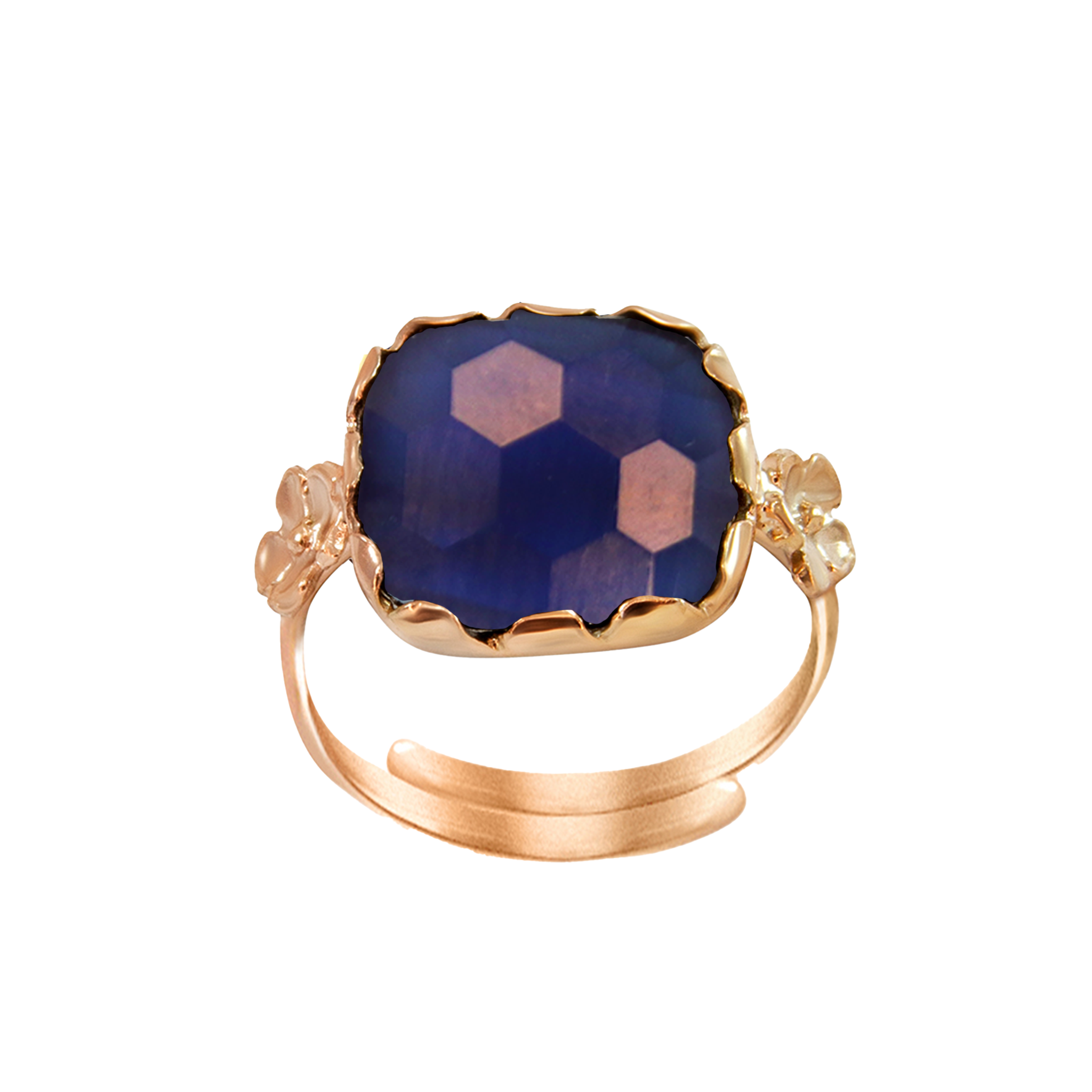 Blue Square Flower Gemstone Ring